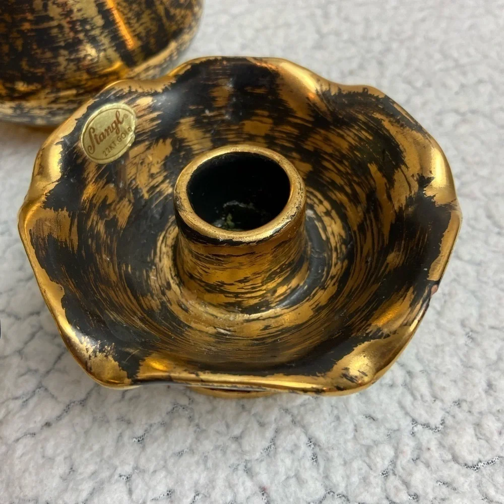 Vintage Stangl 22k Black Gold Vase/2 Candle Holders